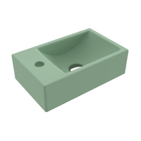 Bocchi Milano 37 cm Mat Mint Yeşil Sol Armatür Delikli Dar Lavabo