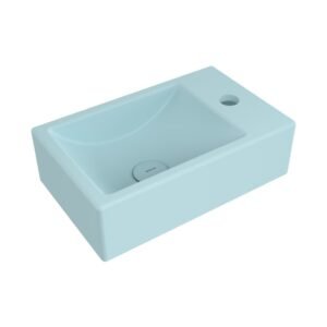 Bocchi Milano 37 cm Mat Buz Mavisi Sağ Armatür Delikli Dar Lavabo