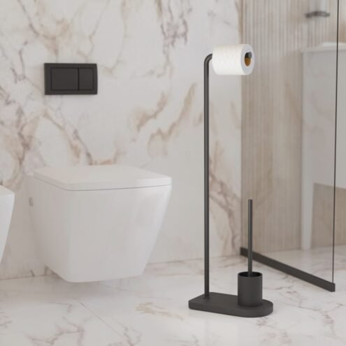 Sonia Nomad Ayaklı Siyah Tuvalet Kağıtlık ve Fırçalık