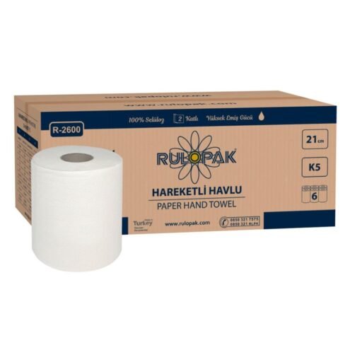 Rulopak Hareketli Kağıt Havlu Çift Katlı 21 cm 80m 6'Lı Paket 5 Kg