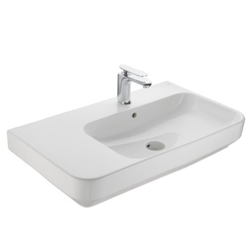 Kale Fold Pro 80x48 cm Beyaz 3 Armatür Delikli Sol Etajerli Lavabo