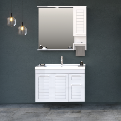 Orka Perge 85 cm Beyaz Banyo Dolabı