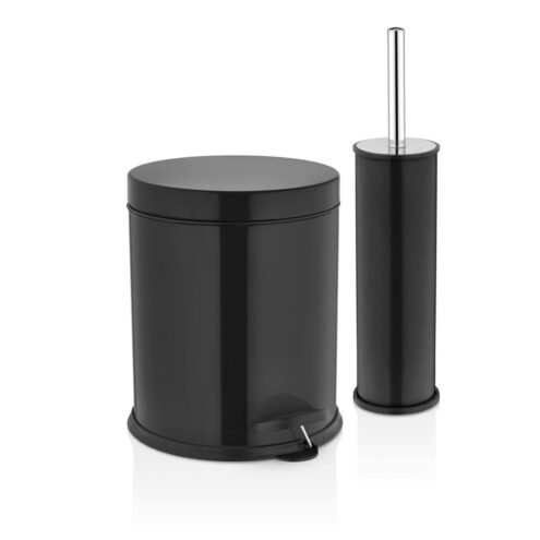 Rulopak 2'li Siyah 3 L Pedallı Çöp Kovası ve Tuvalet Fırçası Seti