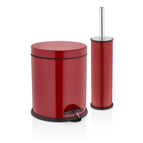 Rulopak 2'li Kırmızı 3 L Pedallı Çöp Kovası ve Tuvalet Fırçası Seti
