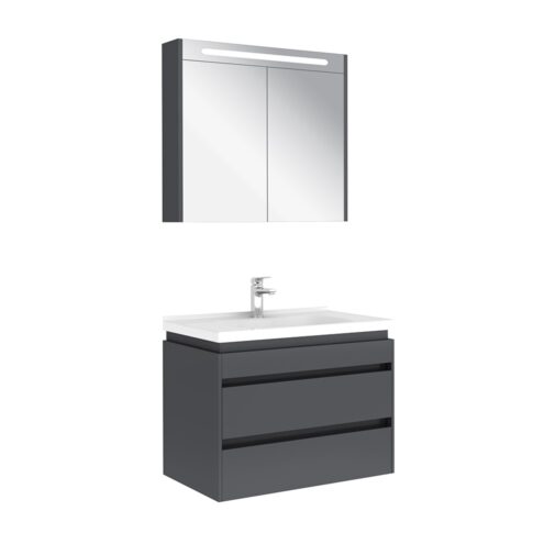 Kale Idea 2.0 80 cm Parlak Antrasit Çift Çekmeceli Banyo Dolabı