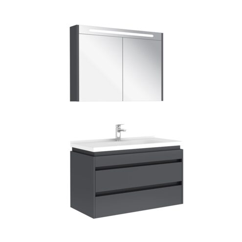 Kale Idea 2.0 100 cm Parlak Antrasit Çift Çekmeceli Banyo Dolabı