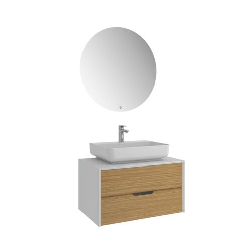 Kale Zero 2.0 80 cm Beyaz-Meşe Banyo Dolabı