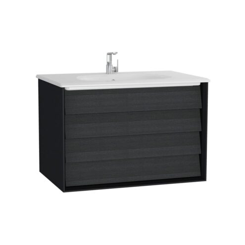 VitrA Frame 80 cm Hareli Siyah Meşe Çift Çekmeceli Lavabo Alt Dolabı