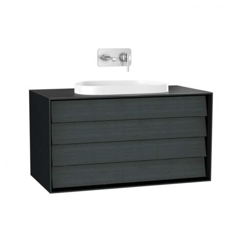 VitrA Frame 100 cm Çift Çekmeceli Mat Soft Siyah - Hareli Siyah Meşe Lavabo Alt Dolabı