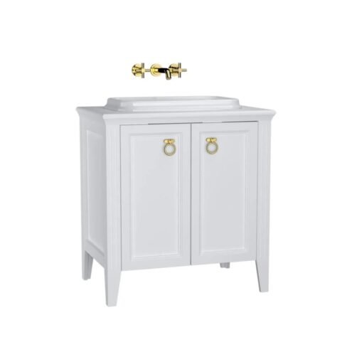 VitrA Valarte 80 cm Mat Beyaz Tezgah Üstü Lavabolu Krom Kulplu Lavabo Alt Dolabı