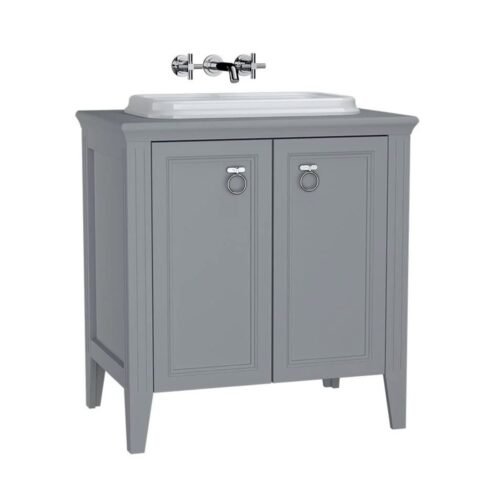 VitrA Valarte 80 cm Mat Gri Tezgah Üstü Lavabolu Krom Kulplu Lavabo Alt Dolabı