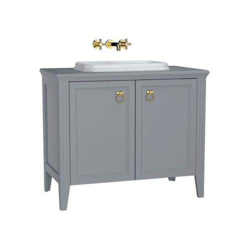 VitrA Valarte 100 cm Mat Gri Tezgah Üstü Lavabolu Krom Kulplu Lavabo Alt Dolabı