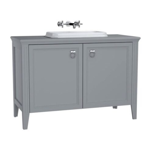 VitrA Valarte 120 cm Mat Gri Tezgah Üstü Lavabolu Krom Kulplu Lavabo Alt Dolabı