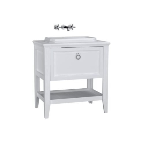 VitrA Valarte 80 cm Mat Beyaz Çekmeceli Üç Armatür Delikli Krom Kulplu Lavabo Alt Dolabı