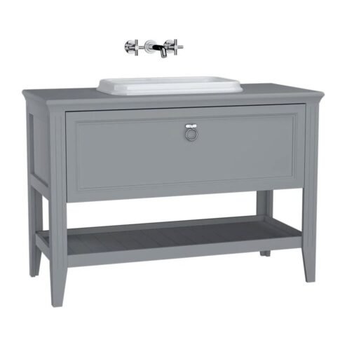 VitrA Valarte 120 cm Mat Gri Çekmeceli Tezgah Üstü Lavabolu Krom Kulplu Lavabo Alt Dolabı