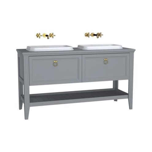 VitrA Valarte 150 cm Mat Gri Çift Çekmeceli Krom Kulplu Çift Lavabolu Lavabo Alt Dolabı