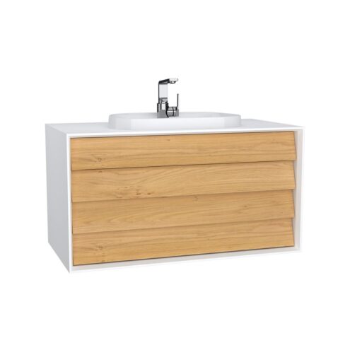 VitrA Frame 100 cm Mat Beyaz Çift Çekmeceli Armatür Delikli Lavabo Alt Dolabı