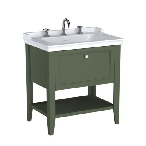 VitrA Valarte Neo 80 cm Retro Yeşil Üç Armatür Delikli Çekmeceli Lavabo Alt Dolabı