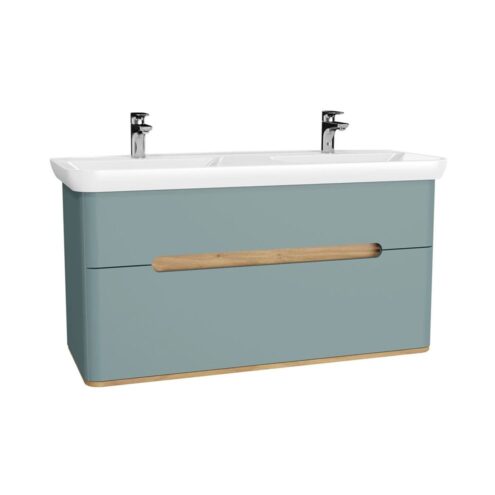 VitrA Sento 130 cm Mat Fiyord Yeşili Çift Çekmeceli Çift Lavabolu Lavabo Alt Dolabı