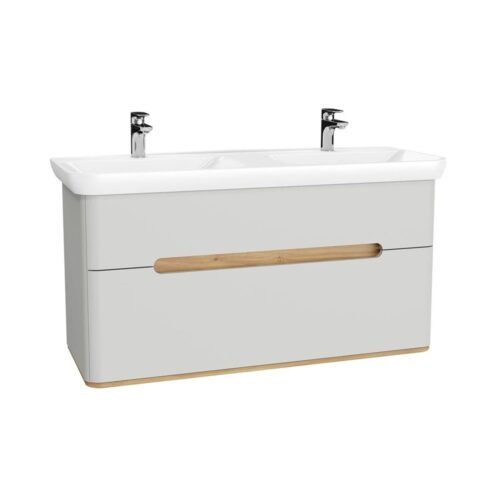VitrA Sento 130 cm Mat Açık Gri Çift Çekmeceli Çift Lavabolu Lavabo Alt Dolabı