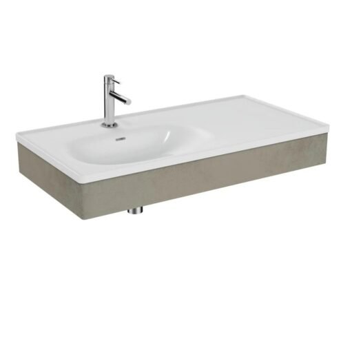 VitrA Equal 100 cm Beton-Beyaz Asimetrik Etajerli Lavabo