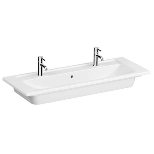 VitrA Integra 120 cm Beyaz Çift Armatür Delikli Etajerli Lavabo