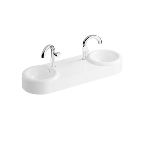 VitrA Liquid 120 cm Beyaz Çift Hazneli Orta Armatür Delikli Su Taşma Delikli Lavabo