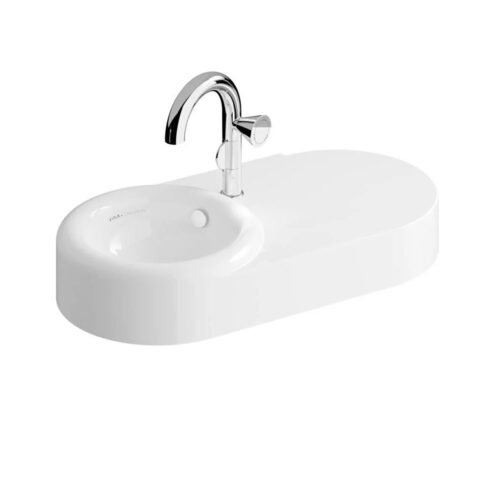 VitrA Liquid 80 cm Beyaz Asimetrik Orta Armatür Delikli Su Taşma Delikli Lavabo