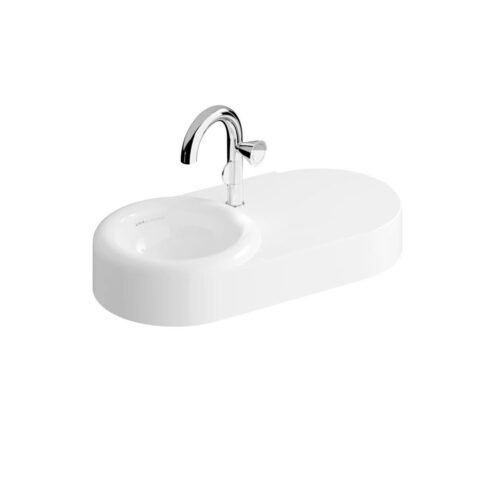 VitrA Liquid 80 cm Beyaz Asimetrik Orta Armatür Delikli Su Taşma Deliksiz Lavabo