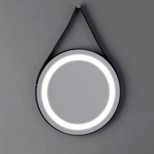 Boden 60 cm Oval Ledli Siyah Deri Çerçeveli Ayna