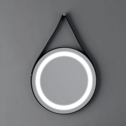 Boden 80 cm Oval Ledli Siyah Deri Çerçeveli Ayna