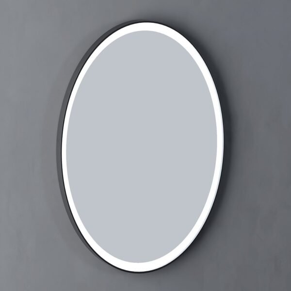 Boden 60 cm Elips Ledli Siyah Metal Çerçeveli Ayna