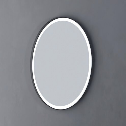 Boden 80 cm Elips Ledli Siyah Metal Çerçeveli Ayna