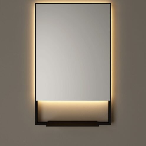 Boden 60x80 cm Dikdörtgen Ledli Siyah Metal Çerçeveli Raflı Ayna