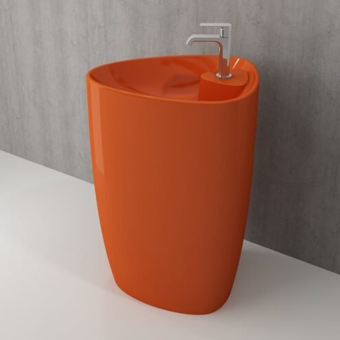 Bocchi Etna Parlak Turuncu Armatür Delikli Monoblok Lavabo