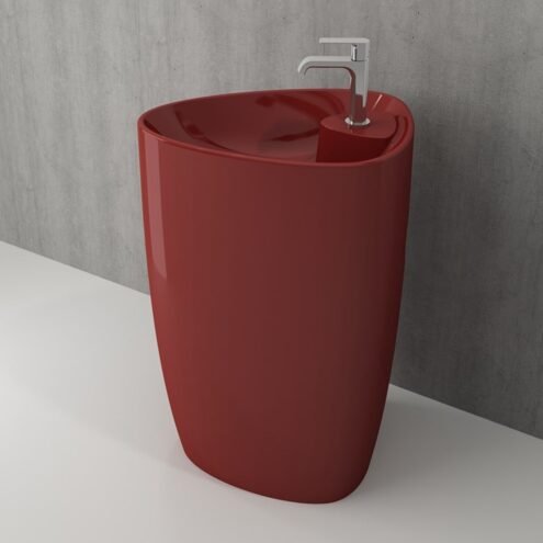 Bocchi Etna Parlak Kırmızı Armatür Delikli Monoblok Lavabo