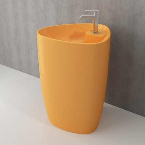 Bocchi Etna Parlak Mandalina Sarısı Armatür Delikli Monoblok Lavabo