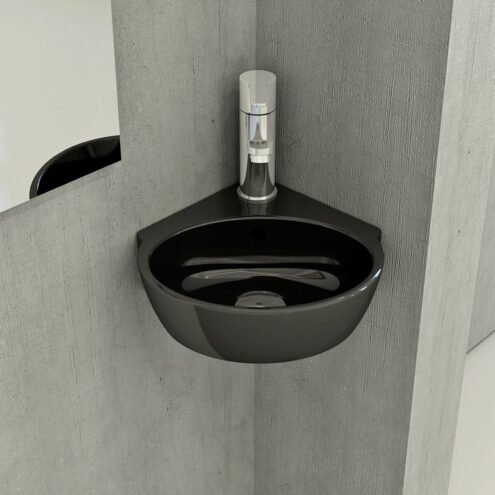 Bocchi Taormina Arch 30 cm Parlak Siyah Köşe Lavabo