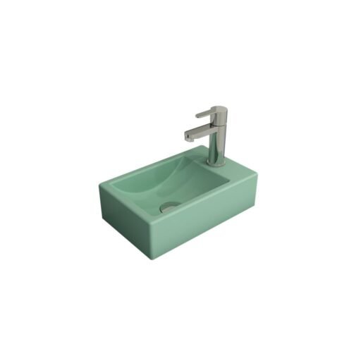 Bocchi Milano 37 cm Mat Mint Yeşil Sağ Armatür Delikli Dar Lavabo