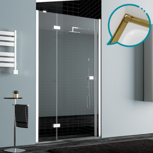 Pakduş Dizayn 120 cm 2 Duvar Arası 1 Sabit 1 Açılır Altın Duşakabin