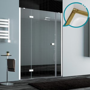 Pakduş Dizayn 120 cm 2 Duvar Arası 2 Sabit 1 Açılır Altın Duşakabin