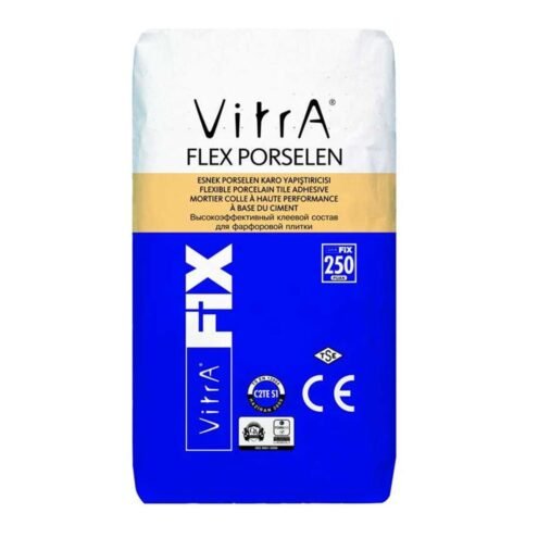 Vitra Fix Flex Porselen Beyaz 25 kg Çimento Esaslı Yüksek Performanslı Kayma Yapmayan Çalışma Süresi Uzatılmış S1 Sınıfı Elastik Yapıştırma Harcı