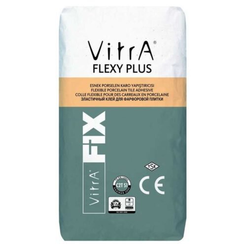 Vitra Fix Flexy Plus Grı 25 kg Çimento Esaslı Yüksek Performanslı Kayma Yapmayan S1 Sınıfı Elastik Yapıştırma Harcı