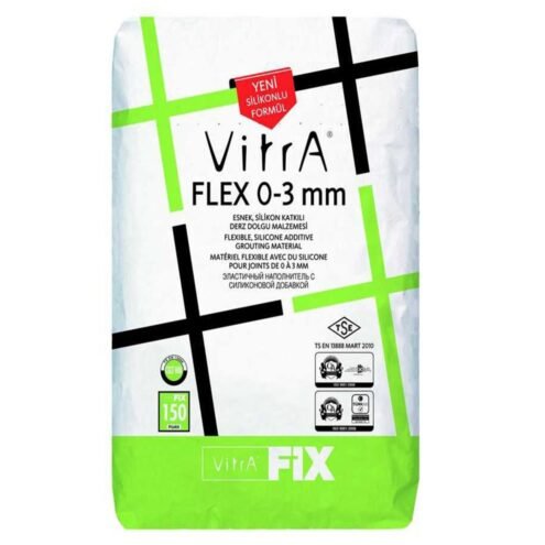Vitra Fix Flex 0-3 mm Yosun Gri 5 kg Çimento Esaslı Yüksek Performanslı Elastik Silikon Katkılı İnce Dolgulu Derz Dolgu