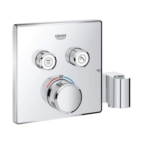 Grohe Grohtherm Smartcontrol Kare Çift Çıkışlı Ankastre Termostatik Banyo Bataryası  Entegre El Duşu Askısı