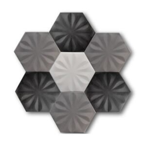 Dekozen Hexagon 15x17 cm Çiçek Mat Gri-Beyaz-Siyah Çatlak Sırlı El Yapımı Seramik