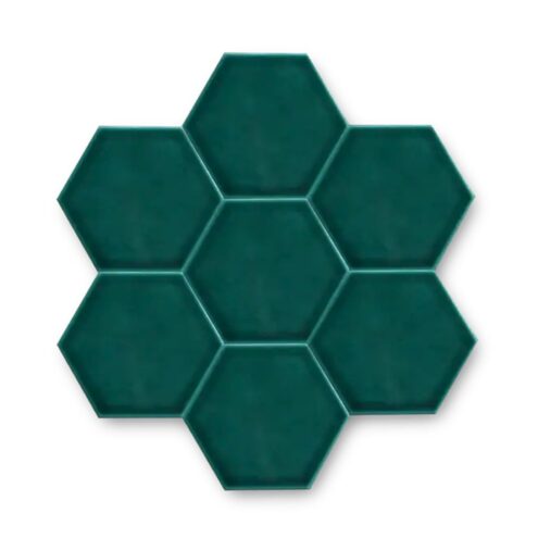 Dekozen Hexagon 15x17 cm Düz Zümrüt Yeşili Çatlak Sırlı El Yapımı Seramik