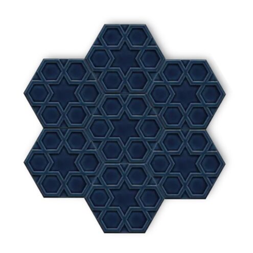 Dekozen Hexagon 15x17 cm Türkmen Yıldızı Petrol Mavisi Çatlak Sırlı El Yapımı Seramik
