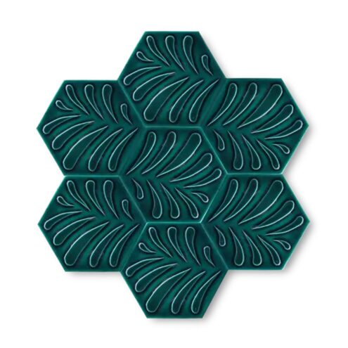 Dekozen Hexagon 15x17 cm Yaprak Zümrüt Yeşili Çatlak Sırlı El Yapımı Seramik