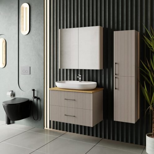 Karen Liana Tezgahüstü Lavabolu 80 cm Banyo Dolabı